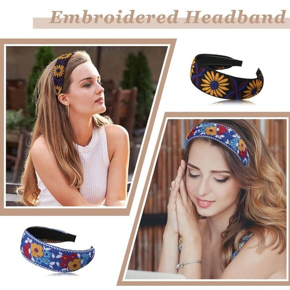 9 Pack Boho Embroidery Headbands for Women Bohemia Floral Wide Hair Accessories main image 6
